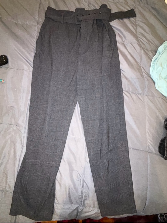 Zara Pants - Zara Gray Plaid Paperbag Waist Belted Trousers Size M